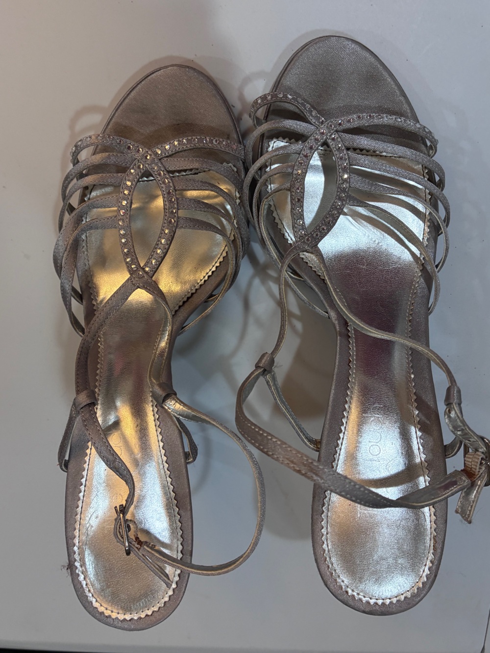 Silver Strappy Rhinestone Heels
